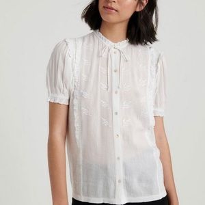 Lucky Brand Short Sleeve Ruffle Button Down M